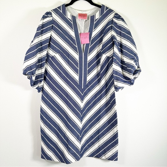 NWT $368 Kate Spade Preppy Cotton Coastal Cottage Striped Double Cloth Dress - Picture 2 of 12
